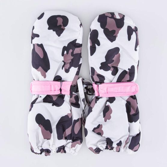 07821257-40 Варежки-краги Леопард для девочки белый + розовый