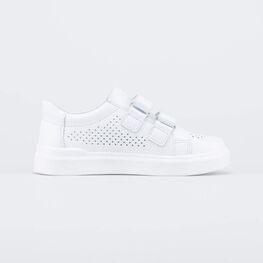 532285-23 Кожаные полуботинки с перфорацией для девочки белый фото №2