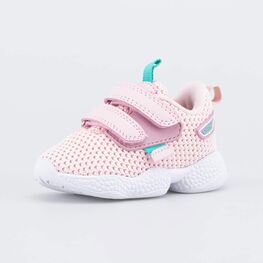 044001-11 Детские текстильные кроссовки на липучках для девочки розовый