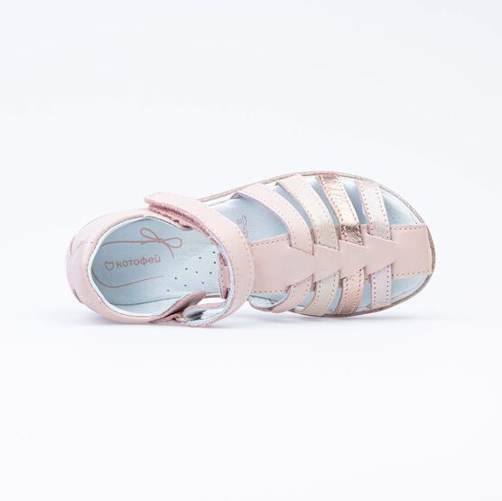 522150-25 Кожаные сандалии для девочки для девочки пудровый фото №4