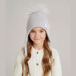 07811219-40 Теплая шапка для девочки Единорог для девочки серый фото №2