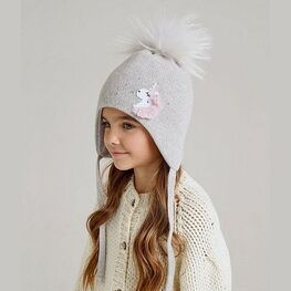 07811219-40 Теплая шапка для девочки Единорог для девочки серый фото №3