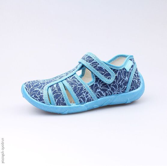 421009-11 Босоножки текстильные для девочки син-гол