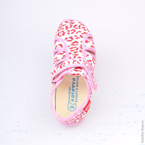 421010-12 Босоножки текстильные для девочки фук-бел фото №4