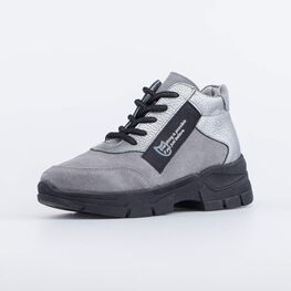 752203-22 Ботинки из натуральной кожи для девочки серый-черный