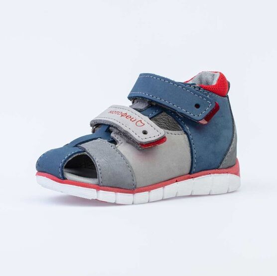 122159-22 Сандалии из натурального нубука для мальчика для мальчики сер-син-кра