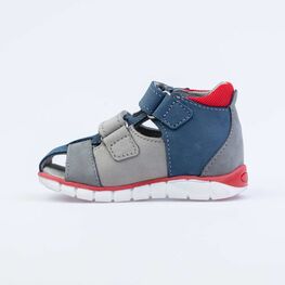 122159-22 Сандалии из натурального нубука для мальчика для мальчики сер-син-кра фото №2