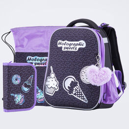 02804343-40 Школьный набор рюкзак + мешок + пенал для девочки черный