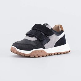 644456-25 Кожаные кроссовки на липучках для мальчика для мальчики черный + серый