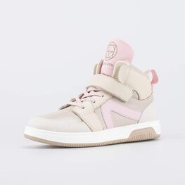 652224-11 Демисезонные кожаные ботинки-кеды для девочки беж-роз