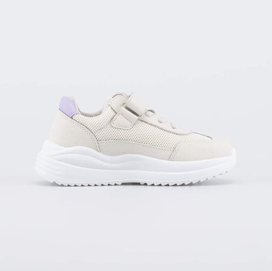 534053-11 Кожаные полуботинки-кроссовки для девочки для девочки бежевый + сиреневый фото №2