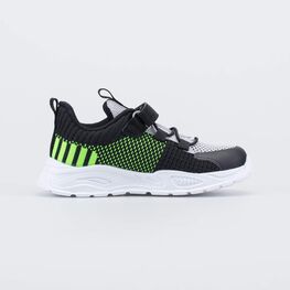 344419-13 Текстильные кроссовки на липучке для мальчики черный + салатовый фото №2