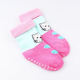 07842353-40 Носки детские с тормозами махровые Котик фуксия для девочки фуксия