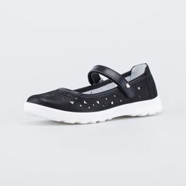 532323-22 Черные школьные туфли-балетки Сердечки для девочки черный