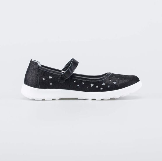 532323-22 Черные школьные туфли-балетки Сердечки для девочки черный фото №2