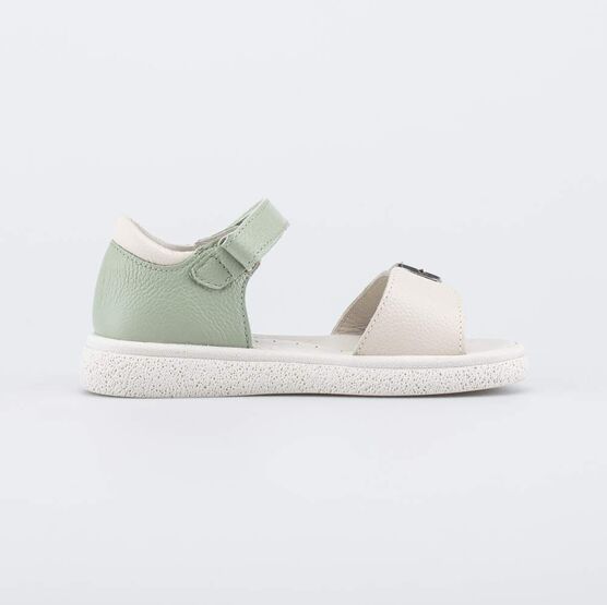 522197-22 Кожаные босоножки для девочки Зеленая дымка для девочки бежевый + зеленый фото №2
