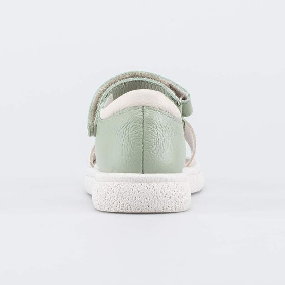 522197-22 Кожаные босоножки для девочки Зеленая дымка для девочки бежевый + зеленый фото №5