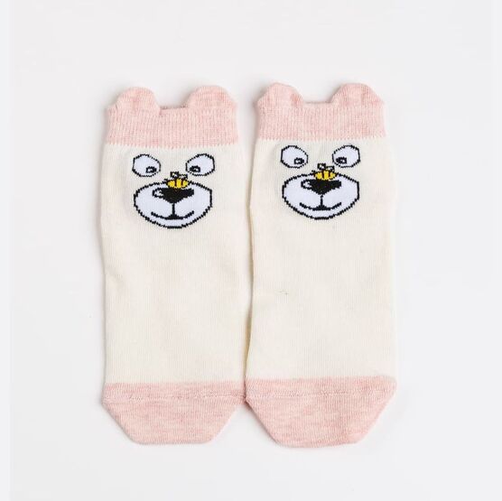 07842513-40 Носки хлопковые укороченные Мишка для девочки серо-розовый