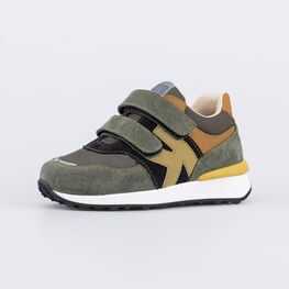 544215-71 Кожаные кроссовки на липучках для мальчики оливковый