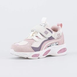 344400-78 Светящиеся кроссовки для девочки для девочки бежевый + розовый