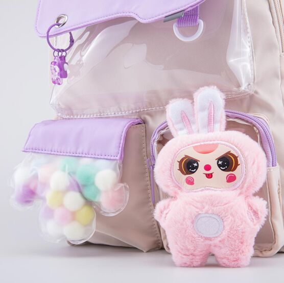 02804416-50 Рюкзак с игрушкой и помпонами для девочки для девочки бежевый,сиреневый фото №5