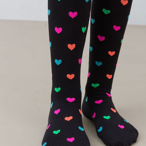 07832454-40 Колготки хлопковые Сердечки черный для девочки черный фото №2