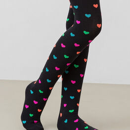 07832454-40 Колготки хлопковые Сердечки черный для девочки черный фото №3