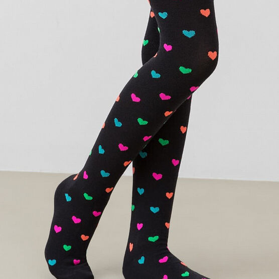 07832454-40 Колготки хлопковые Сердечки черный для девочки черный фото №3