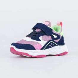 344398-74 Кроссовки с кожаными вставками для девочки син-сир