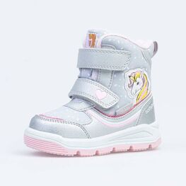 254984-44 Мембранные ботинки с единорогом для девочки серый