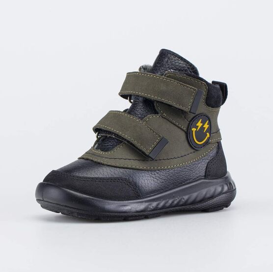 152391-37 Кожаные утепленные ботинки Смайл для мальчики оливковый + черный