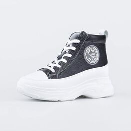 752231-22 Кожаные ботинки на высокой подошве для девочки черный