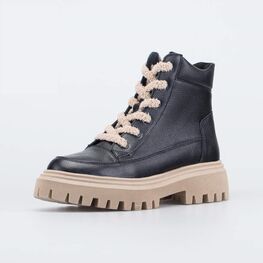 752234-31 Кожаные ботинки на тракторной подошве для девочки чер-беж