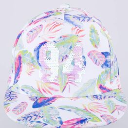 07809028-40 Кепка-бейсболка с прямым козырьком Тропики для девочки белый фото №3