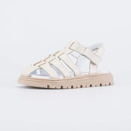 522184-23 Кожаные босоножки на липучке бежевый для девочки бежевый
