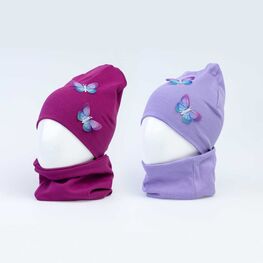 07811202-40 Комплект детский шапка+снуд двухслойный фиолетовый для девочки разноцветный