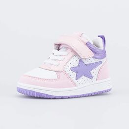 054007-25 Ботинки для первых шагов Звезда для девочки белый + розовый