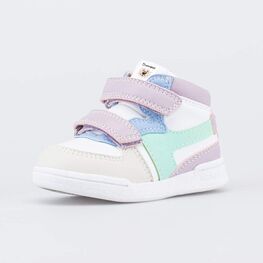 054008-71 Ботинки для первых шагов Львенок для девочки белый + сиреневый