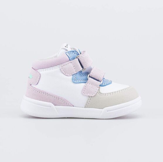 054008-71 Ботинки для первых шагов Львенок для девочки белый + сиреневый фото №2