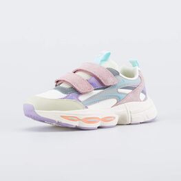 644485-71 Кроссовки с Softshell и липучками для девочки бежевый + розовый