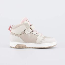 352416-13 Кожаные ботинки-кеды для девочки для девочки бежевый + розовый фото №2