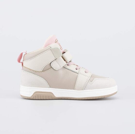 352416-13 Кожаные ботинки-кеды для девочки для девочки бежевый + розовый фото №2