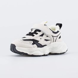 344540-11 Детские кроссовки на липучке для мальчики черный + бежевый