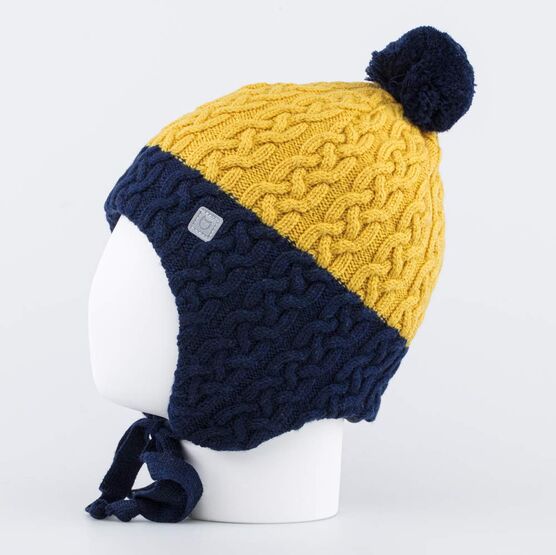 07711385-41 Зимняя шапка для мальчика на завязках для мальчики горчичный фото №2