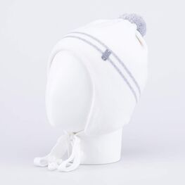 07811423-41 Шапка шерстяная на завязках для девочки серый + белый