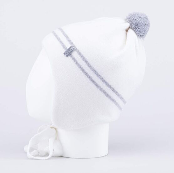 07811423-41 Шапка шерстяная на завязках для девочки серый + белый фото №2