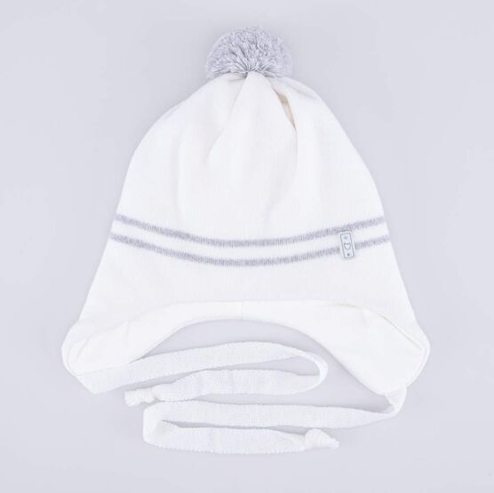 07811423-41 Шапка шерстяная на завязках для девочки серый + белый фото №4