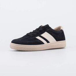 732400-23 Черные велюровые полуботинки-кеды для мальчики черный + бежевый