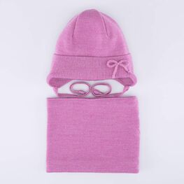 07804007-40 Теплый комплект шапка на завязках+снуд розовый для девочки розовый