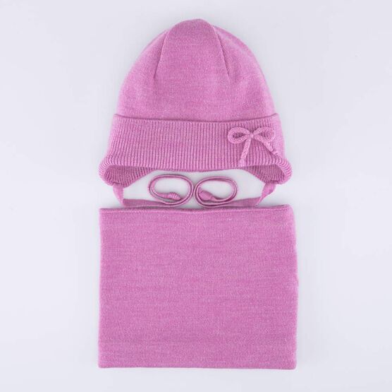 07804007-40 Теплый комплект шапка на завязках+снуд розовый для девочки розовый